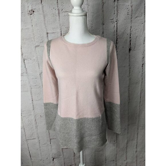 3very Cashmere Pink Gray Colorblock Boat Neck Sweater With Side Slits Women's si - Picture 1 of 9